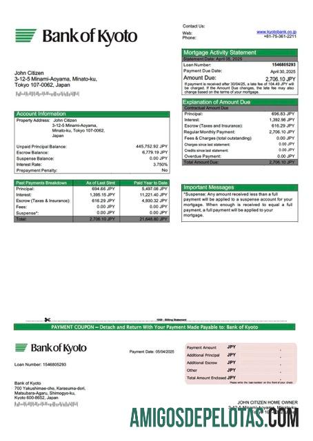 em branco Modelo Word e PDF de declaração de hipoteca do Banco Japonês de Kyoto